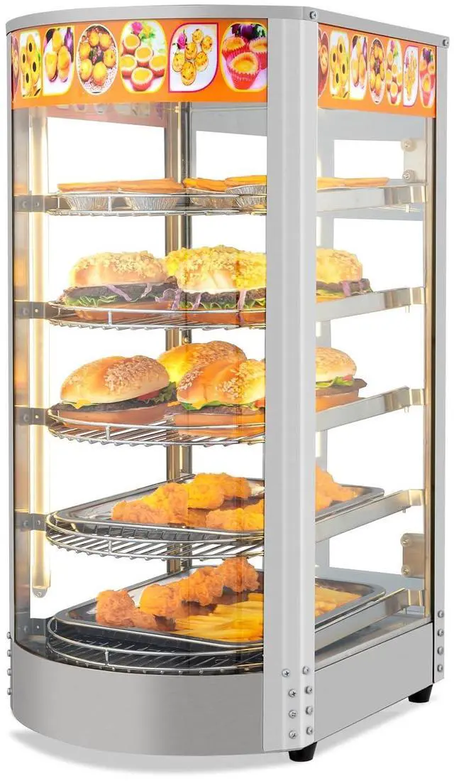 Main image of 5-Tier Commercial Food Warmer Pizza Warmer Countertop, Food Warmer Display with LED Lighting Removable Shelves Glass Door, Pretzel Warmer for Buffet Restaurant Cafe, 110V 800W