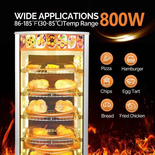 Alt view image 2 of 6 - 5-Tier Commercial Food Warmer Pizza Warmer Countertop, Food Warmer Display with LED Lighting Removable Shelves Glass Door, Pretzel Warmer for Buffet Restaurant Cafe, 110V 800W
