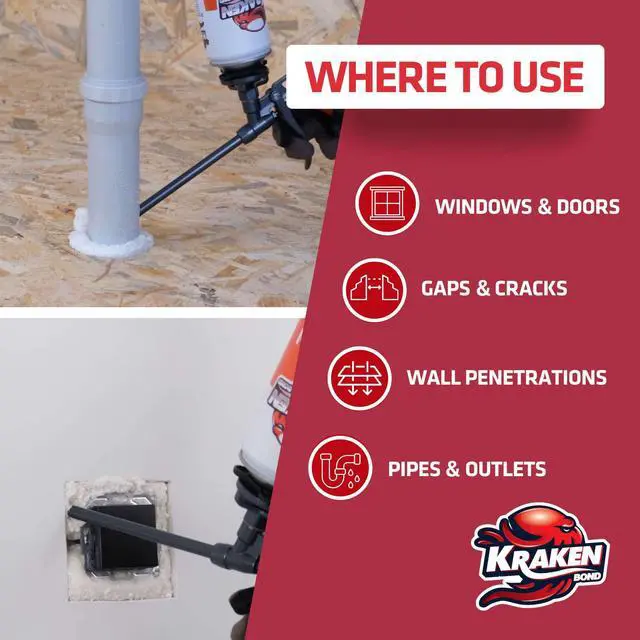 Alt view image 2 of 6 - Window & Door Expanding Foam Sealant - (12x24oz) Professional Gap Filling Gun Use Polyurethane Spray Foam, Low Expansion Waterproof Gap Filler, Gun&Cleaner Included - 12 Pack
