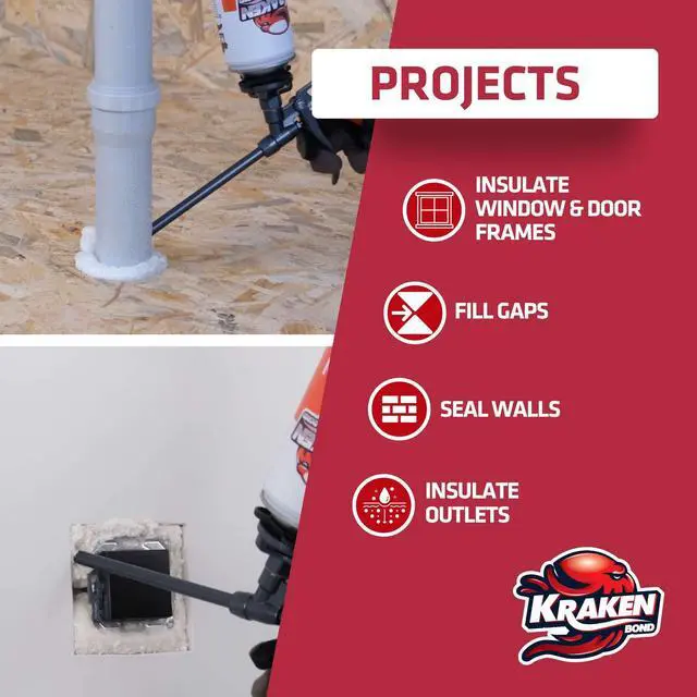 Alt view image 4 of 6 - Window & Door Expanding Foam Sealant - (12x24oz) Professional Gap Filling Gun Use Polyurethane Spray Foam, Low Expansion Waterproof Gap Filler, Gun&Cleaner Included - 12 Pack