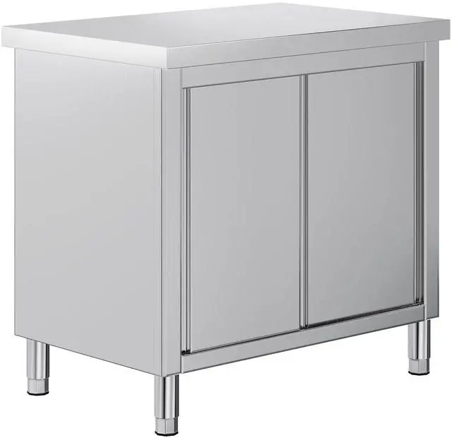 Main image of 36" x 24" x 33.5" Stainless Steel Work Table with Cabinet, Stainless Steel Table Cabinet with Sliding Doors for Prep Work for Home, Restaurant, Garage and Hotel