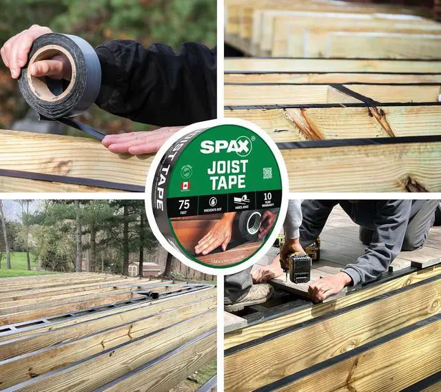 Alt view image 3 of 6 - 1-5/8" x 75' Deck & Flashing Tape Waterproof Joist Tape for Decks, Windows, Doors & Exterior Construction UV Resistant 10 Years Self-Adhering Wood Protection Barrier (16 pcs Bulk Pack)