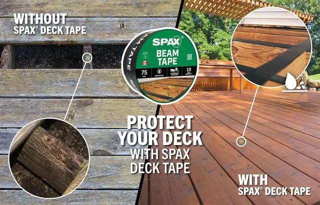 Alt view image 2 of 6 - 3-1/4" x 75' Deck & Flashing Tape (8 Pack Bulk) Waterproof Beam & Ledger Board Tape for Decks, Windows & Exterior Projects 10-Year UV Resistant Self-Adhering Barrier