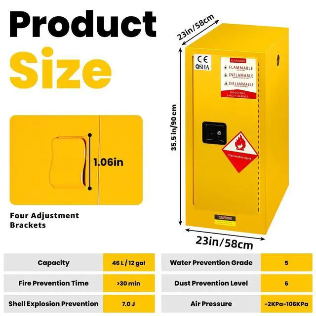Alt view image 3 of 6 - Muweixin 35" x 23"x 23" Flammable Safety Cabinet, 32 Gallon, Leakproof Slot Vent Hole Ground Conductor, ROHS CE Certified for Lab, Garage, Hazardous Materials