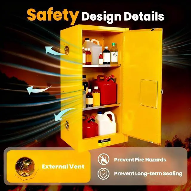 Alt view image 5 of 6 - Muweixin 35" x 23"x 23" Flammable Safety Cabinet, 32 Gallon, Leakproof Slot Vent Hole Ground Conductor, ROHS CE Certified for Lab, Garage, Hazardous Materials
