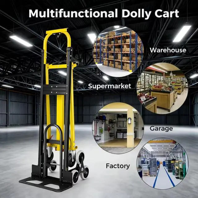 Alt view image 6 of 6 - Heavy Duty Stair Climbing Hand Truck - 1000 LBS Capacity 4-in-1 Convertible Dolly Cart, Foldable Platform Utility Cart for Moving Boxes, Industrial Grade Steel Construction(Yellow)