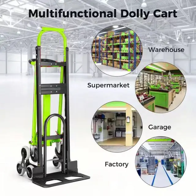 Alt view image 4 of 6 - Heavy Duty Stair Climbing Hand Truck - 1000 LBS Capacity 4-in-1 Convertible Dolly Cart, Foldable Platform Utility Cart for Moving Boxes, Industrial Grade Steel Construction(Green)