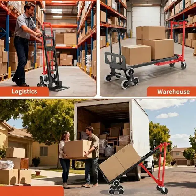 Alt view image 5 of 6 - Heavy Duty Stair Climbing Hand Truck - 1000 LBS Capacity 4-in-1 Convertible Dolly Cart, Foldable Platform Utility Cart for Moving Boxes, Industrial Grade Steel Construction(red)