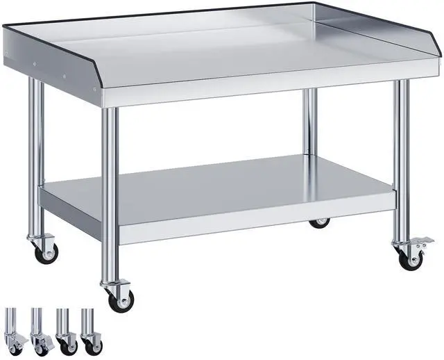 Main image of 48"x30" Stainless Steel Equipment Stand & Equipment Grill Stand Table, NSF Certified with Adjustable Undershelf, Wheels and Edge Baffle for Commercial Kitchen, Restaurant & Home