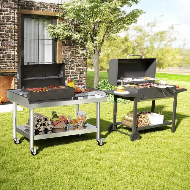 Alt view image 3 of 6 - 48"x30" Stainless Steel Equipment Stand & Equipment Grill Stand Table, NSF Certified with Adjustable Undershelf, Wheels and Edge Baffle for Commercial Kitchen, Restaurant & Home