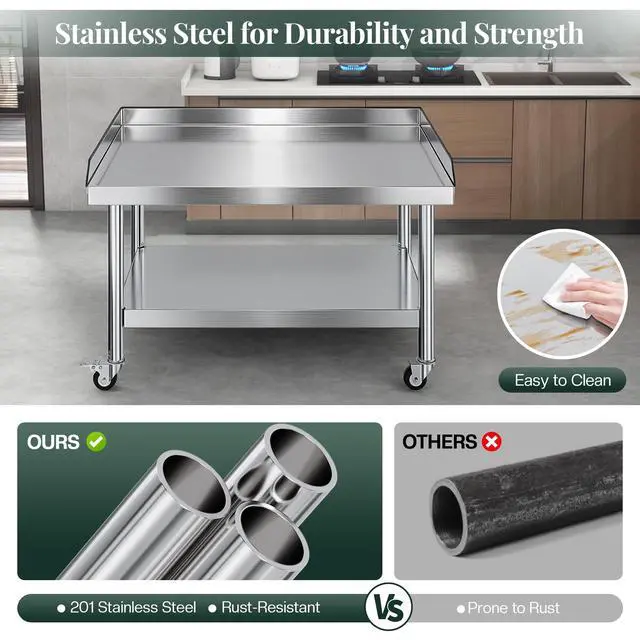 Alt view image 6 of 6 - 48"x30" Stainless Steel Equipment Stand & Equipment Grill Stand Table, NSF Certified with Adjustable Undershelf, Wheels and Edge Baffle for Commercial Kitchen, Restaurant & Home