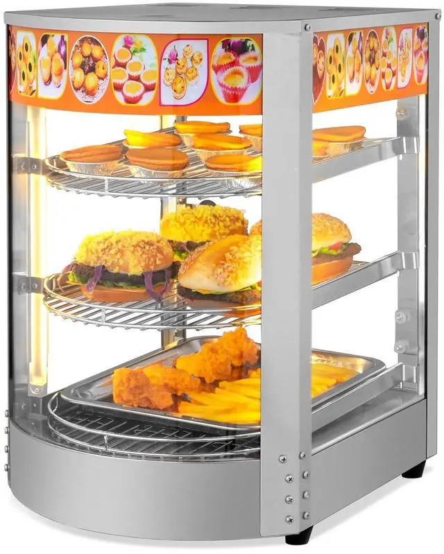 Main image of 3-Tier Food Warmer Pizza Warmer Countertop, Commerical Food Warmer Display with LED Lighting Removable Shelves Glass Door, Pretzel Warmer for Buffet Restaurant Cafe, 110V 800W