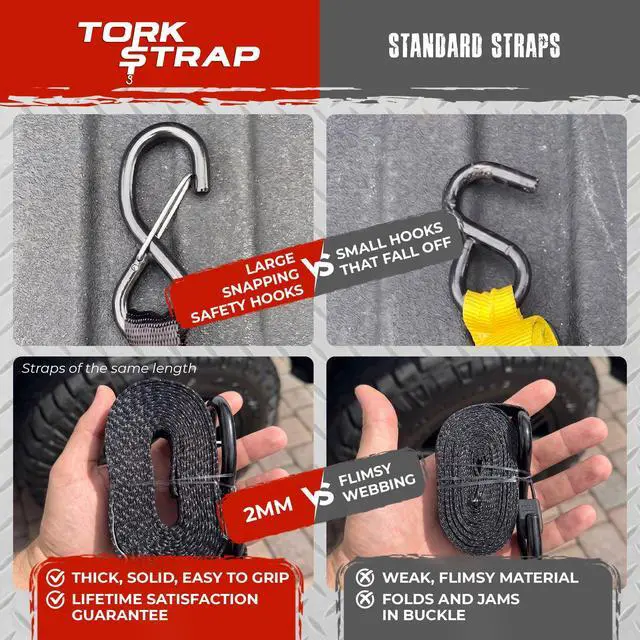 Alt view image 5 of 6 - M500 | 14' x 1'' Self Tensioning Tie Down Straps - Automatically Adapt to Load Shifts - 1,500LB Break Strength - Pull Alternative to Ratchet Straps - Integrated Soft Loops & Hooks (8-PK)