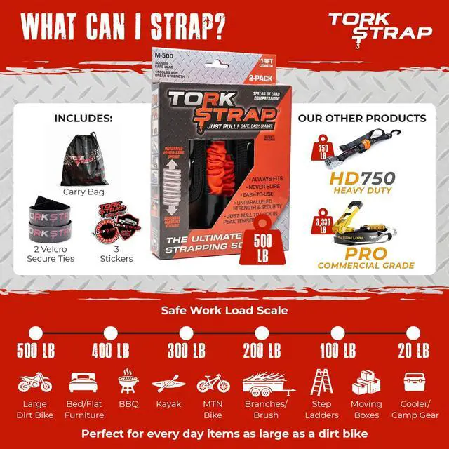 Alt view image 6 of 6 - M500 | 14' x 1'' Self Tensioning Tie Down Straps - Automatically Adapt to Load Shifts - 1,500LB Break Strength - Pull Alternative to Ratchet Straps - Integrated Soft Loops & Hooks (8-PK)