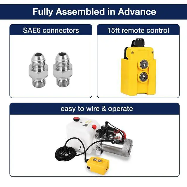 Alt view image 4 of 6 - 12V Hydraulic Power Unit 3200 PSI, Double-Acting Hydraulic Pump for Dump Trailer & Car Lifting