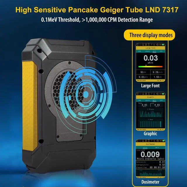 Alt view image 3 of 6 - 600 PRO Geiger Counter Nuclear Radiation Detector Dosimeter for Alpha, Beta, Gamma, X-Ray Portable Radiation Monitor with Real-Time Data, Global Data Sharing, LCD Display & USB