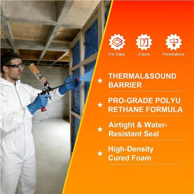 Alt view image 3 of 6 - Closed Cell Spray Foam Insulation Kit 240 Sq.Ft.,High Density Polyurethane Expanding Spray Foam for Walls and Attic,Easy DIY Wide Spray Foam Kit with Gun, Cleaner & Safety Gear - 12 Pack