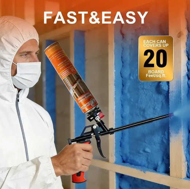 Alt view image 5 of 6 - Closed Cell Spray Foam Insulation Kit 240 Sq.Ft.,High Density Polyurethane Expanding Spray Foam for Walls and Attic,Easy DIY Wide Spray Foam Kit with Gun, Cleaner & Safety Gear - 12 Pack