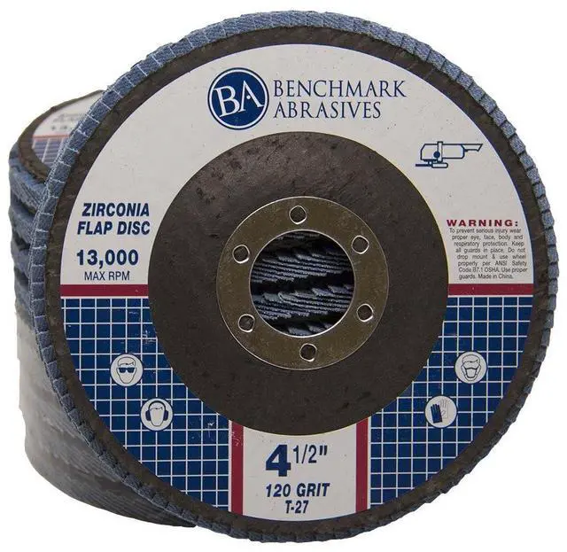 Main image of 4.5" x 7/8" Premium Zirconia T27 Flat Flap Discs 4 1/2 for Angle Grinder Sanding Discs, Finishing Grinding Wheels 4 1/2 Inch for Sanding Stock Rust Removal (100 Pack) - 120 Grit