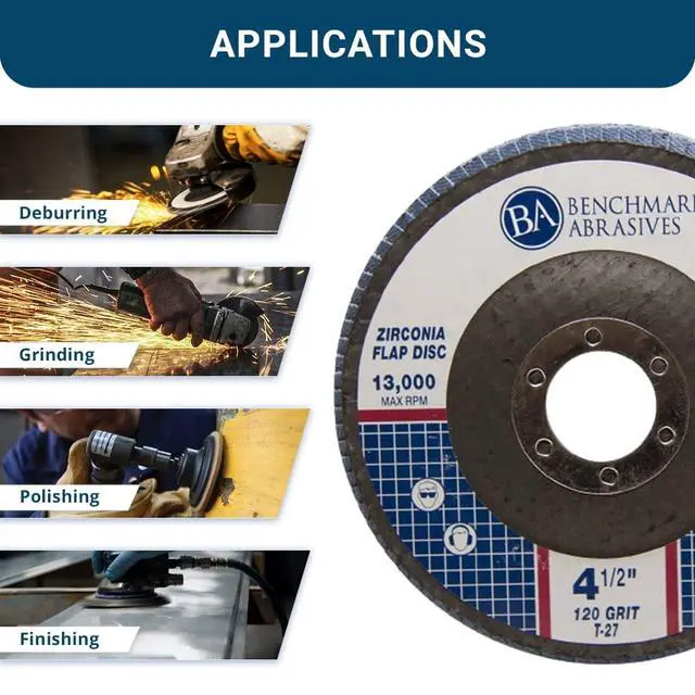 Alt view image 4 of 6 - 4.5" x 7/8" Premium Zirconia T27 Flat Flap Discs 4 1/2 for Angle Grinder Sanding Discs, Finishing Grinding Wheels 4 1/2 Inch for Sanding Stock Rust Removal (100 Pack) - 120 Grit