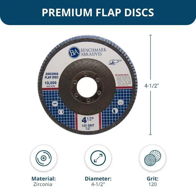Alt view image 5 of 6 - 4.5" x 7/8" Premium Zirconia T27 Flat Flap Discs 4 1/2 for Angle Grinder Sanding Discs, Finishing Grinding Wheels 4 1/2 Inch for Sanding Stock Rust Removal (100 Pack) - 120 Grit