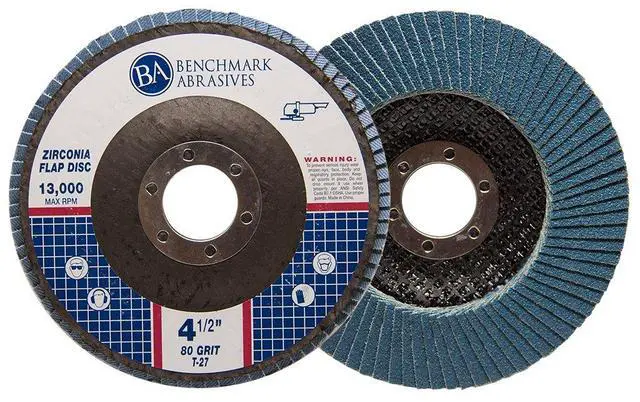 Alt view image 2 of 6 - 4.5" x 7/8" Premium Zirconia T27 Flat Flap Discs 4 1/2 for Angle Grinder Sanding Discs, Finishing Grinding Wheels 4 1/2 Inch for Sanding Stock Rust Removal (100 Pack) - 80 Grit