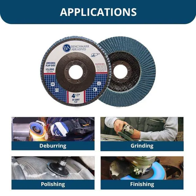 Alt view image 4 of 6 - 4.5" x 7/8" Premium Zirconia T27 Flat Flap Discs 4 1/2 for Angle Grinder Sanding Discs, Finishing Grinding Wheels 4 1/2 Inch for Sanding Stock Rust Removal (100 Pack) - 80 Grit