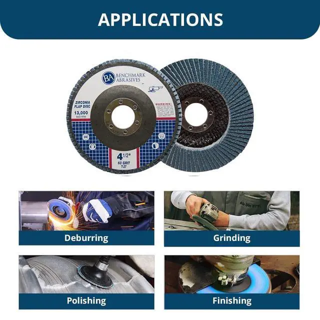 Alt view image 4 of 6 - 4.5" x 7/8" Premium Zirconia T27 Flat Flap Discs 4 1/2 for Angle Grinder Sanding Discs, Finishing Grinding Wheels 4 1/2 Inch for Sanding Stock Rust Removal (100 Pack) - 60 Grit
