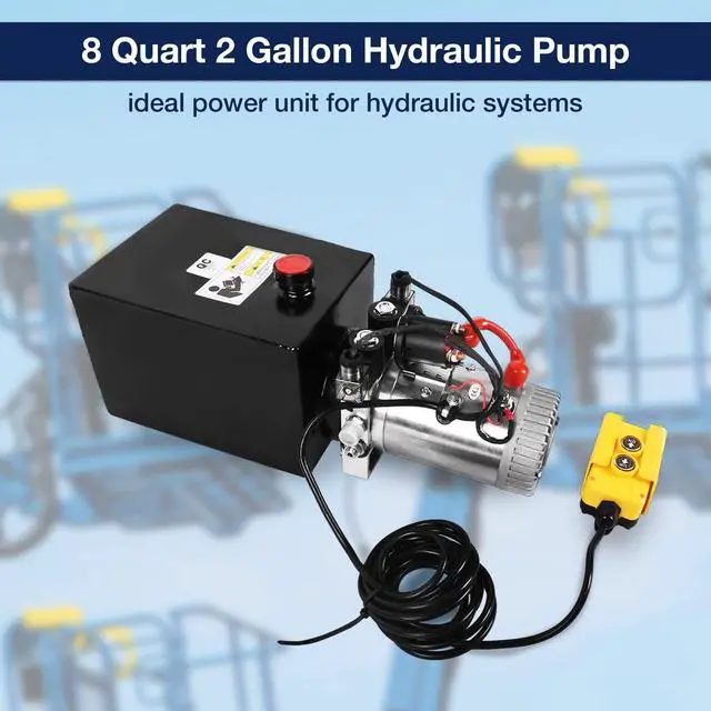Alt view image 2 of 6 - Hydraulic Pump 8 Quart 2 Gallon Hydraulic Power Unit Double Acting Metal Reservoir Dump Trailer Pump 12V DC Hydraulic Power Pump for Dump Trailer Car Lifting Forklifts Lifting Platforms