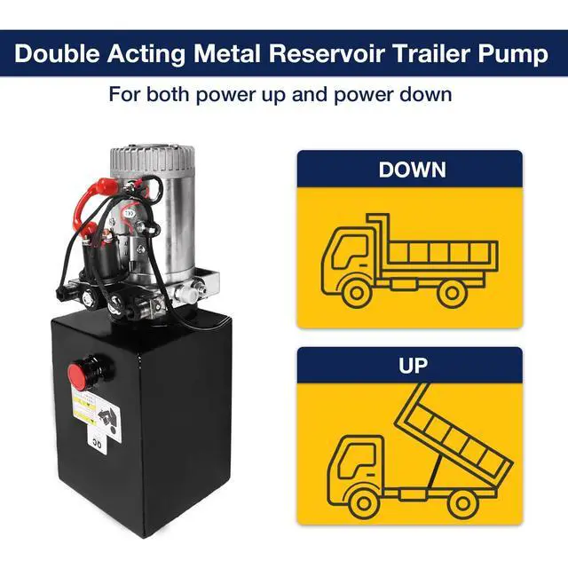 Alt view image 3 of 6 - Hydraulic Pump 8 Quart 2 Gallon Hydraulic Power Unit Double Acting Metal Reservoir Dump Trailer Pump 12V DC Hydraulic Power Pump for Dump Trailer Car Lifting Forklifts Lifting Platforms