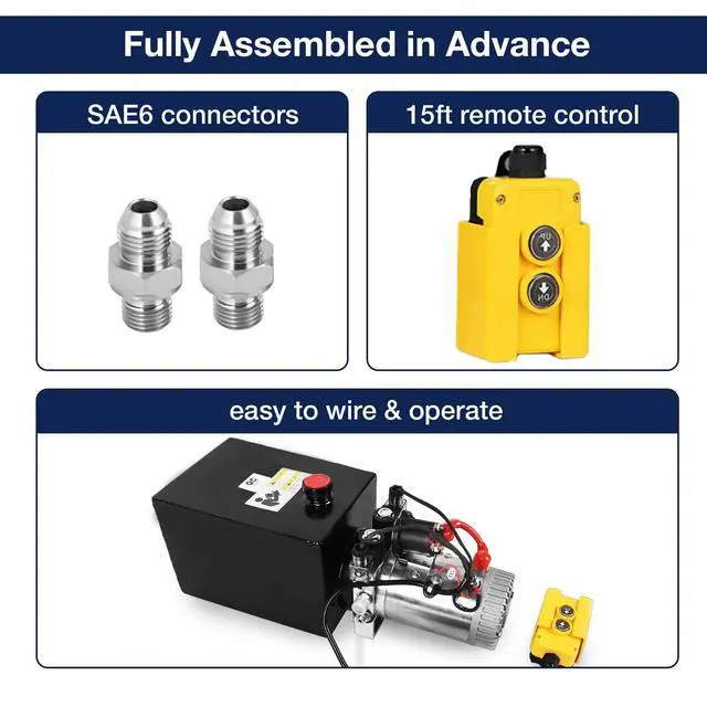 Alt view image 4 of 6 - Hydraulic Pump 8 Quart 2 Gallon Hydraulic Power Unit Double Acting Metal Reservoir Dump Trailer Pump 12V DC Hydraulic Power Pump for Dump Trailer Car Lifting Forklifts Lifting Platforms