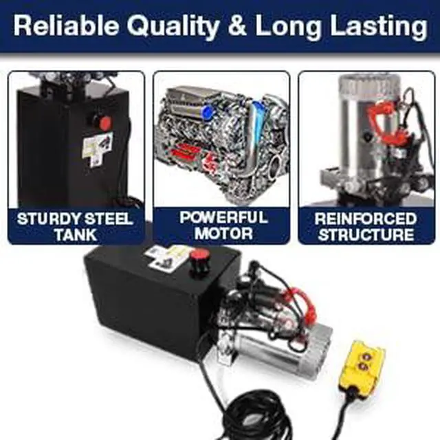 Alt view image 5 of 6 - Hydraulic Pump 8 Quart 2 Gallon Hydraulic Power Unit Double Acting Metal Reservoir Dump Trailer Pump 12V DC Hydraulic Power Pump for Dump Trailer Car Lifting Forklifts Lifting Platforms