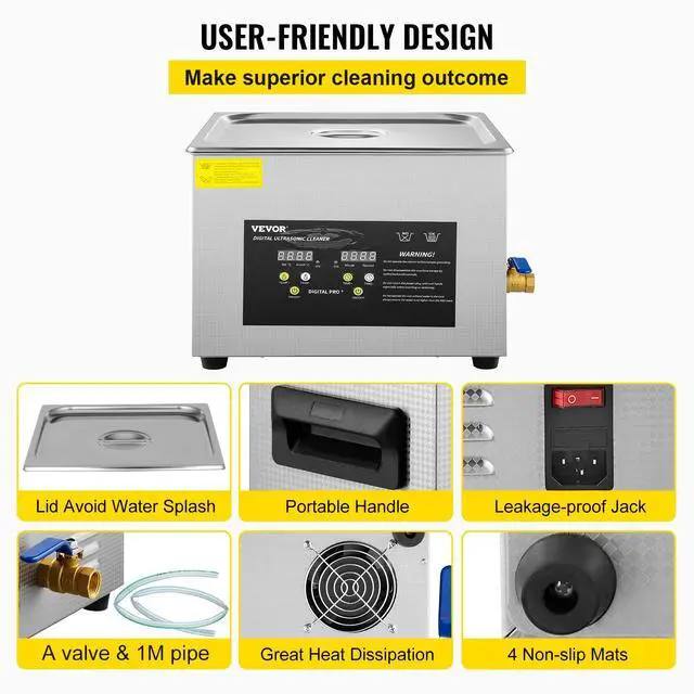 Alt view image 6 of 6 - 15L Upgraded Ultrasonic Cleaner (600W Heater,360W Ultrasonic) Professional Digital Lab Ultrasonic Parts Cleaner with Heater Timer for Glass Dental Instruments Cleaning