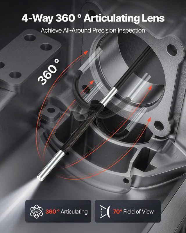 Alt view image 2 of 6 - 4-Way Articulating Endoscope with Light, 1080P HD Industrial Borescope Inspection Camera with 0.15-inch Ultra Slim Articulated Probe, Flexible Snake Scope Cam for Wall Automotive Inspect-4.9FT
