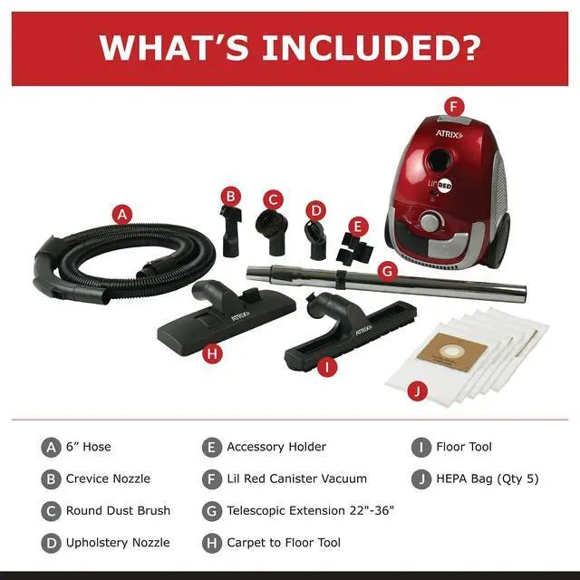 Alt view image 2 of 5 - Red Lil Portable Canister Vacuum Cleaner Premium Bundle with Extra Filters, Lightweight, 3-Stage HEPA Filtration, 2-Quart Bag, Variable Speed 1200W Motor, 16.5 Auto-Retract Cord & Tools