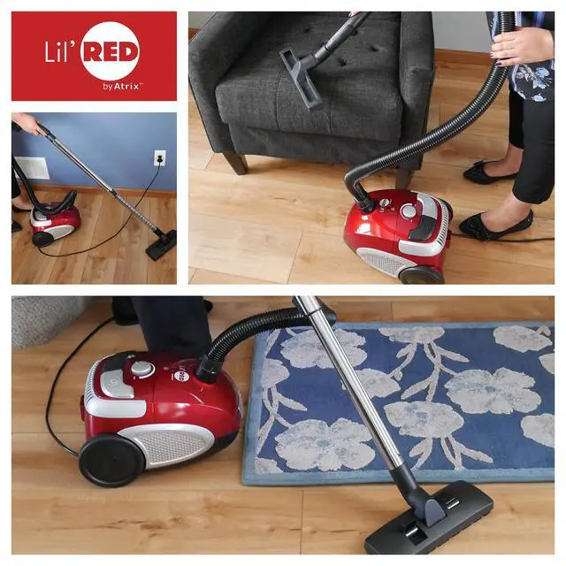 Alt view image 5 of 5 - Red Lil Portable Canister Vacuum Cleaner Premium Bundle with Extra Filters, Lightweight, 3-Stage HEPA Filtration, 2-Quart Bag, Variable Speed 1200W Motor, 16.5 Auto-Retract Cord & Tools