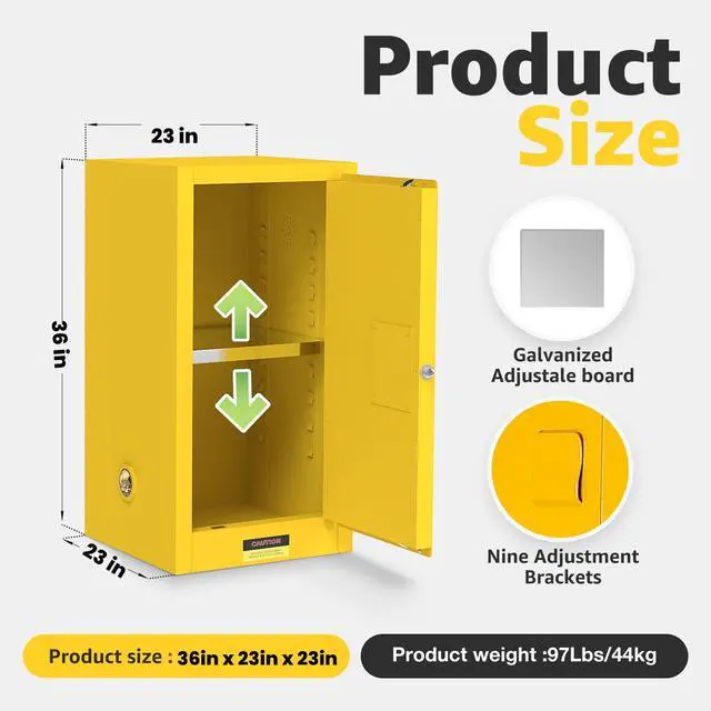 Alt view image 2 of 6 - 30 Gallon Flammable Storage Cabinet, 36" x 23" x 23" OSHA Fire Cabinet with ESD Grounding Cable, Stainless Steel Adjustable Shelf Flammable Safety Cabinet for Fireproof Chemical Storage