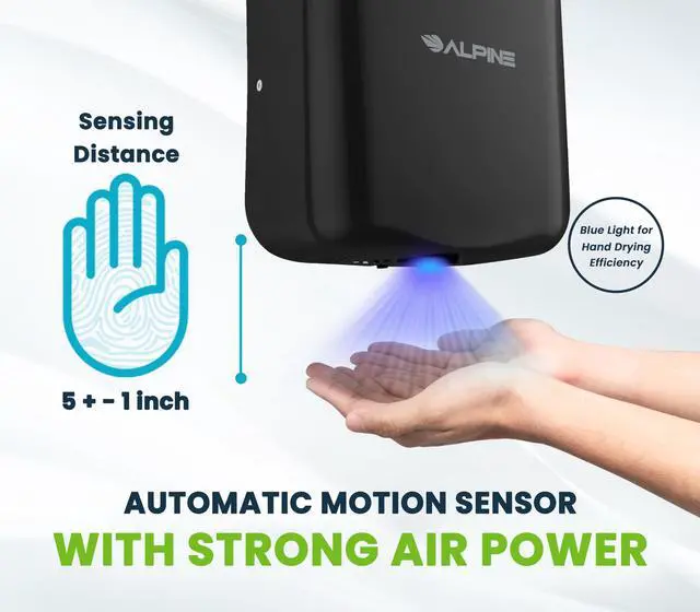 Alt view image 5 of 6 - Commercial Automatic Hand Dryer - High Speed Air Hand Dryer for Home, Restaurant, Bathroom, and High Traffic Areas. 1800 Watts / 110-120 Volts (Black)