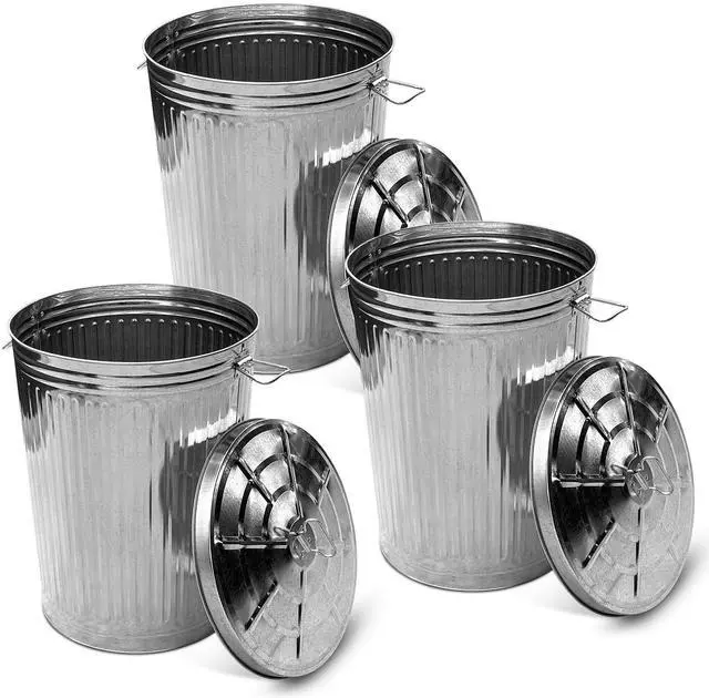 Main image of 20 Gallon Metal Trash Can with Lid Outdoor Large Trash Bin Galvanized Steel Garbage Can for Farm Garage Patio Ash Bucket Bird Seed Storage Can Heavy Duty Round Container Silver, 3 Pack
