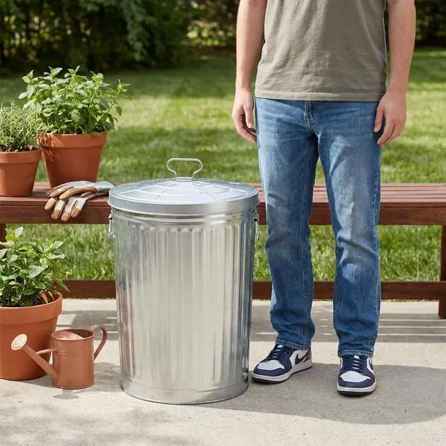 Alt view image 2 of 6 - 20 Gallon Metal Trash Can with Lid Outdoor Large Trash Bin Galvanized Steel Garbage Can for Farm Garage Patio Ash Bucket Bird Seed Storage Can Heavy Duty Round Container Silver, 3 Pack
