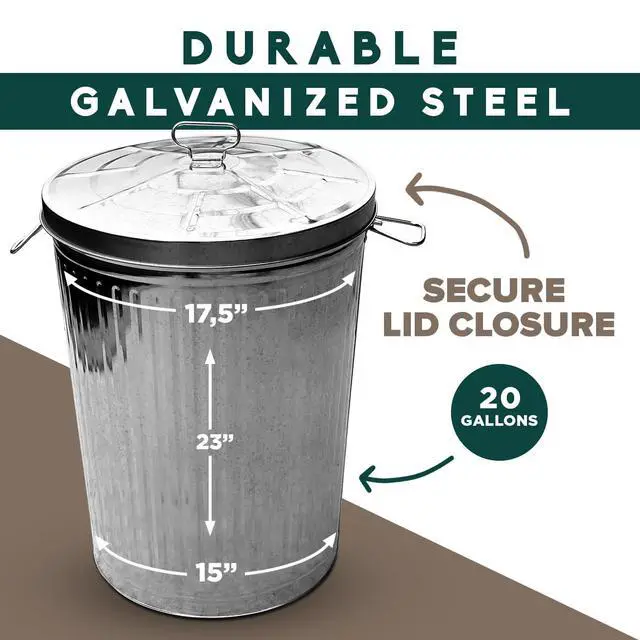 Alt view image 6 of 6 - 20 Gallon Metal Trash Can with Lid Outdoor Large Trash Bin Galvanized Steel Garbage Can for Farm Garage Patio Ash Bucket Bird Seed Storage Can Heavy Duty Round Container Silver, 3 Pack