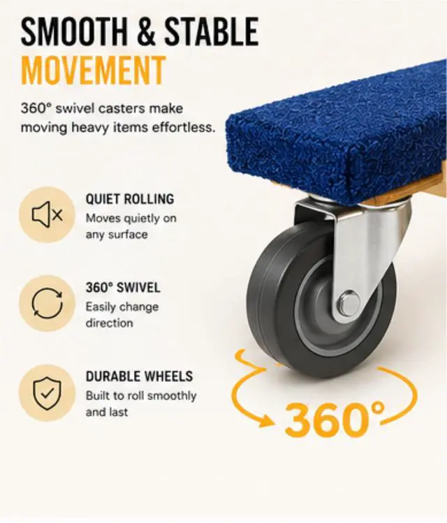 Alt view image 4 of 6 - Furniture Dolly 30" x 18" I 4 Wheels Heavy Duty Moving Dollies | Fully Assembled Wooden Moving Cart with Large Wheel Casters Heavy Duty Dolly Cart | 1,000 lbs Capacity | Pack of 2