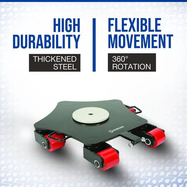 Alt view image 3 of 3 - Omni-Directional Machinery Mover with 360 Degree Rotation, 8800 Lb Capacity, 5 Polyurethane Rollers, 23.2 in. x 21.2 in. x 4.3 in., Thickened Steel Plate, for Shops, Warehouses and Factories