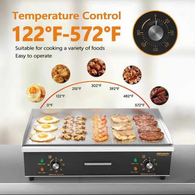 Alt view image 2 of 6 - 26" Electric Griddle, Electric Countertop Half Flat Top Griddle, 3200W Grill Stainless Steel with Adjustable Temperature Control 122°F-572°F for Commercial Home Restaurant, Plug
