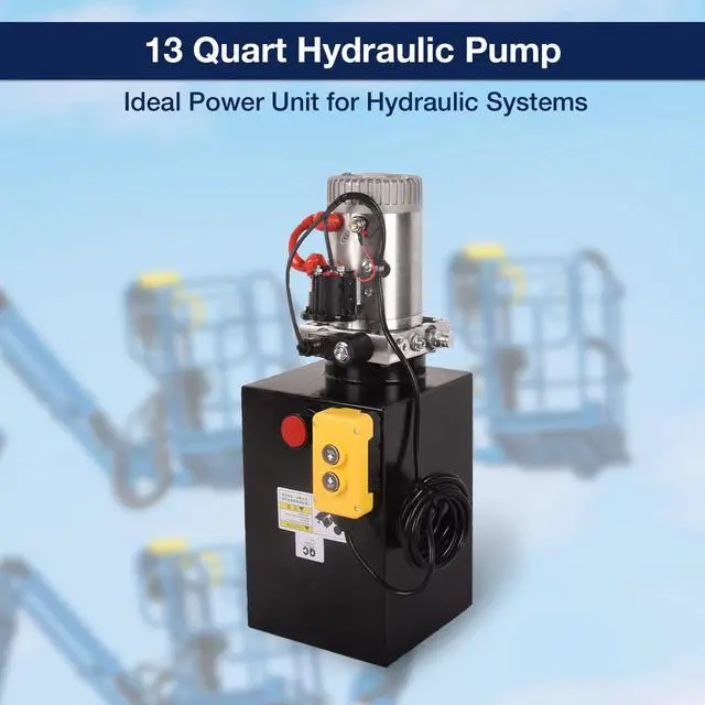Alt view image 2 of 6 - 13 Quart Hydraulic Power Unit DC 12V Single Acting Metal Reservoir Dump Trailer Pump w/Remote Control for Dump Trailer Car Lifting