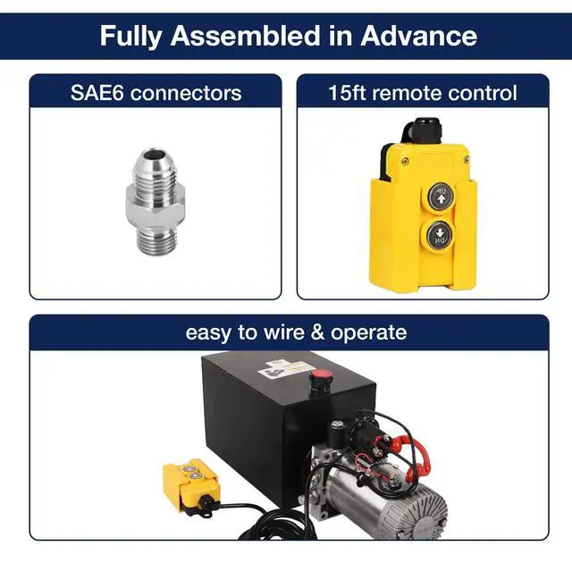 Alt view image 3 of 6 - 13 Quart Hydraulic Power Unit DC 12V Single Acting Metal Reservoir Dump Trailer Pump w/Remote Control for Dump Trailer Car Lifting