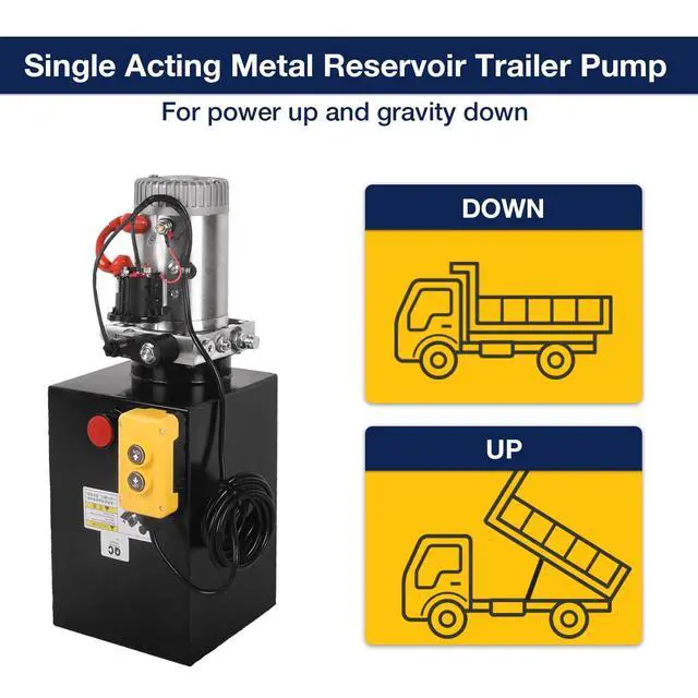 Alt view image 4 of 6 - 13 Quart Hydraulic Power Unit DC 12V Single Acting Metal Reservoir Dump Trailer Pump w/Remote Control for Dump Trailer Car Lifting