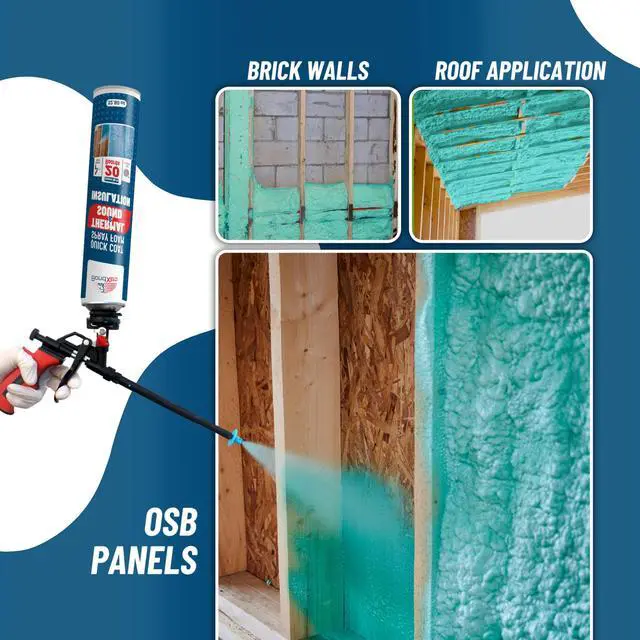 Alt view image 6 of 6 - Spray Foam Insulation Kit (18 x 32.80 oz/930 gr - 480 Board feet), Self-Expanding Adhesive Foam, Closed Cell Heat Insulation & Acustic Spray with Cleaner and Dispensing Gun - 18 Pack