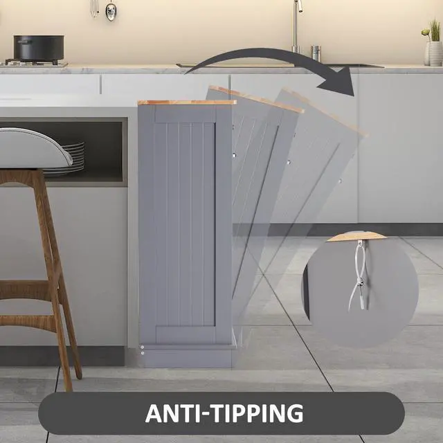 Alt view image 6 of 6 - Double Tilt Out Trash Cabinet Kitchen Island,Laundry Hamper Pull Out Trash Can Cabinet 2X13 Gallon Freestanding Pet Proof Trash Can Garbage Can Holder for Living Room Dining Room,Grey