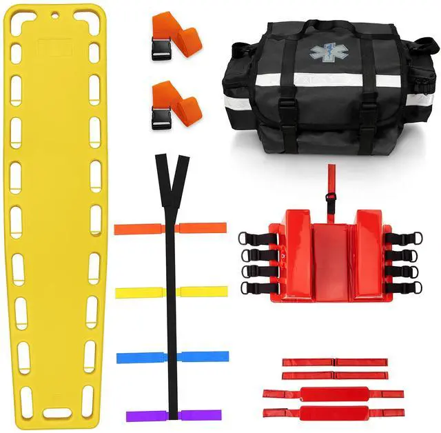 Main image of First Responder EMT Backboard Spine Board Complete Emergency Kit with Head Immobilizer, Deluxe Trauma Bag, and Spider Straps, Ideal for EMS, Firefighters (Yellow)